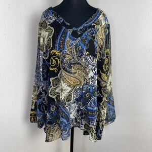 New Avenue Top Women's 22‎ / 24 Black Gold Whimsigoth Paisley Long Sleeve Tunic